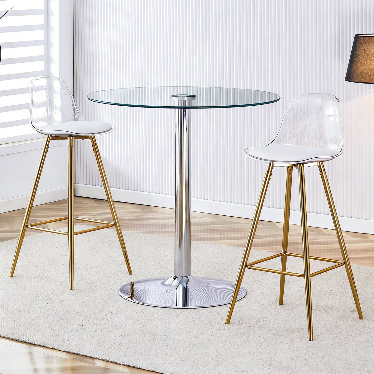 COVREO Barset 89 cm transparant, glas en metaal met 2 barhockers