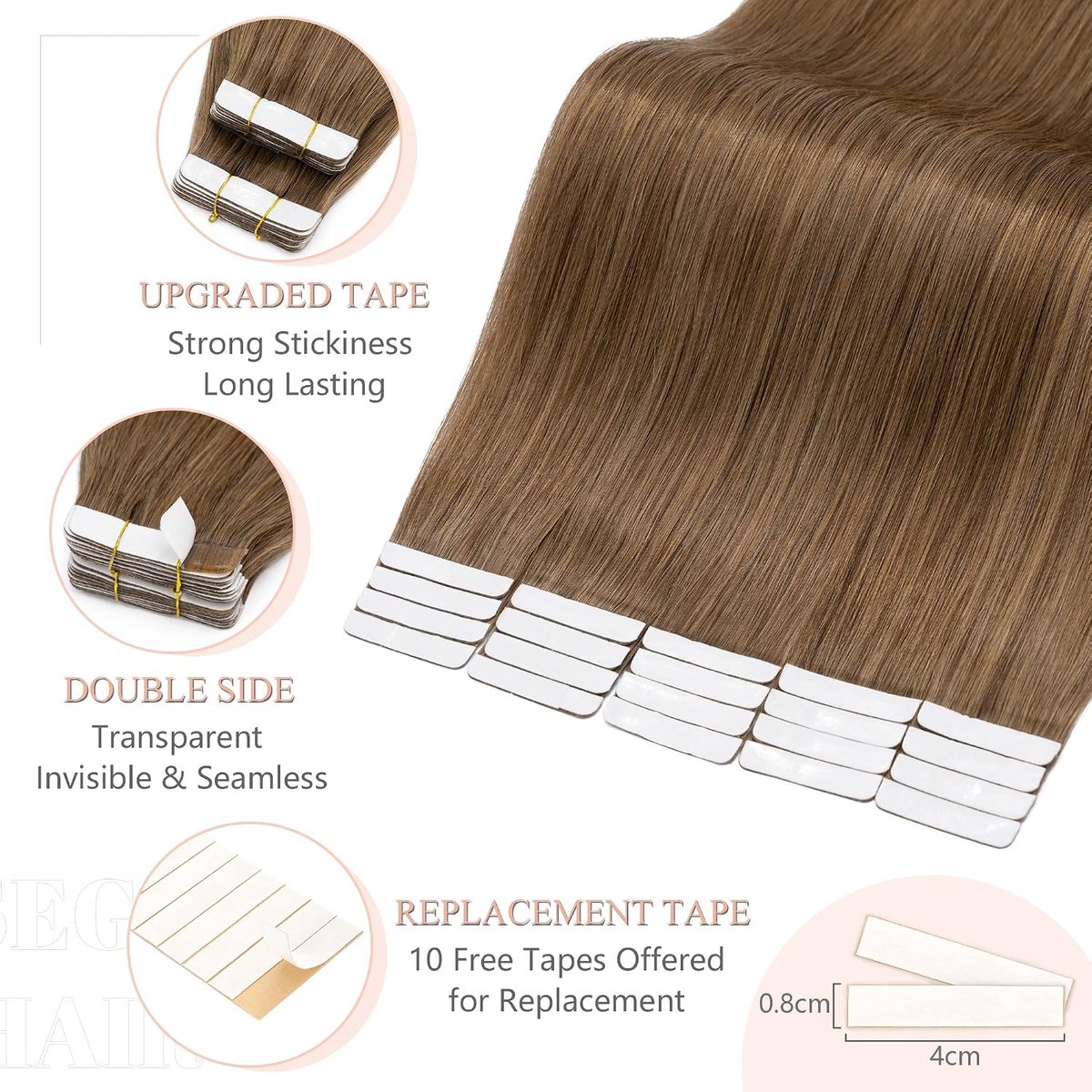 Tape-in Haarextensions 24 Inch - Lichtbruin - 100% Remy Haar - Voor Volumineus Haar - ShopVlot