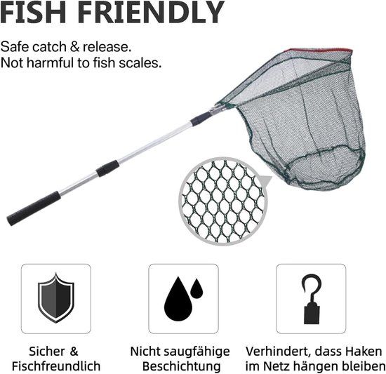 Vissersnet 130 cm - Vouwbaar - Stabiel driehoekig frame - Geschikt voor vijver en bootvisserij - ShopVlot — afbeelding 3
