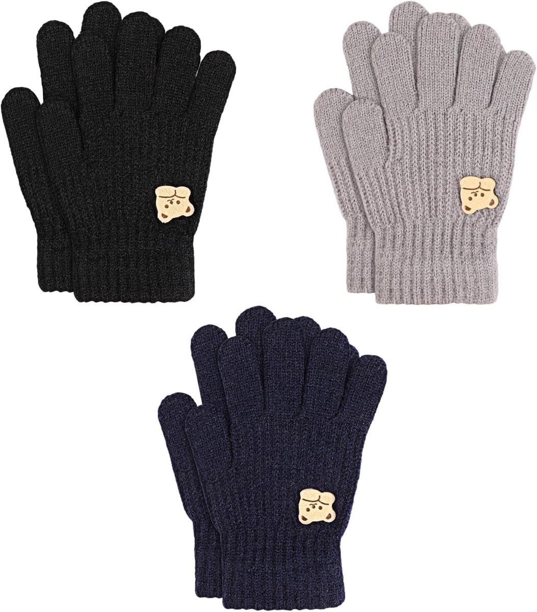 Winterhandschoenen 3 paar - gebreid - elastisch - warm en winddicht voor kinderen 3-7 jaar - ShopVlot