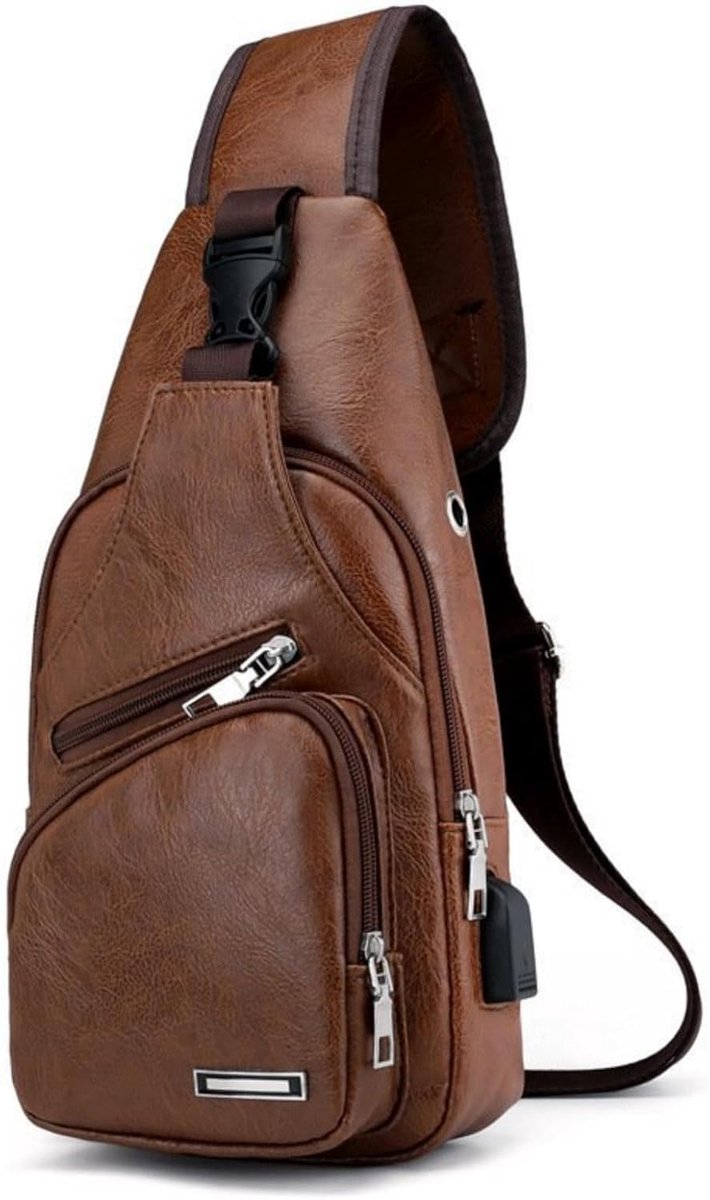 Schoudertas leer - vintage bruin - anti-diefstal - ideaal voor outdoor reizen - ShopVlot