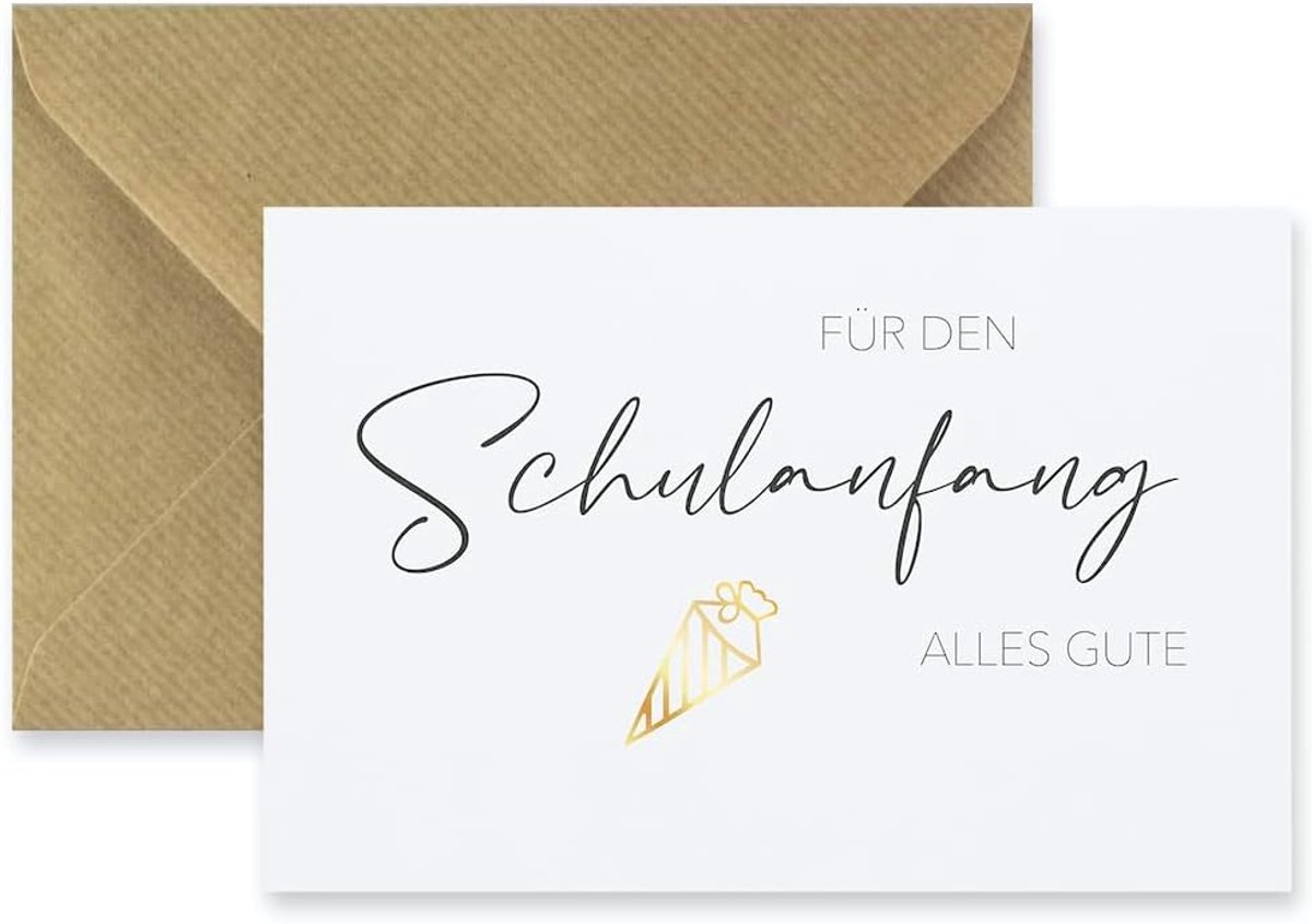 Vouwkaart eerste schooldag - 10,5 x 14,8 cm premium papier - natuurlijke envelop - unieke wenskaart - ShopVlot