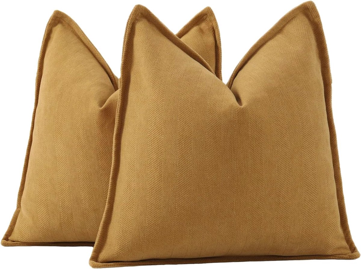 Kussenhoezen 65x65cm - Woven Chenille - Mustard Geel - Super zachte decoratie voor sofa of slaapkamer - ShopVlot