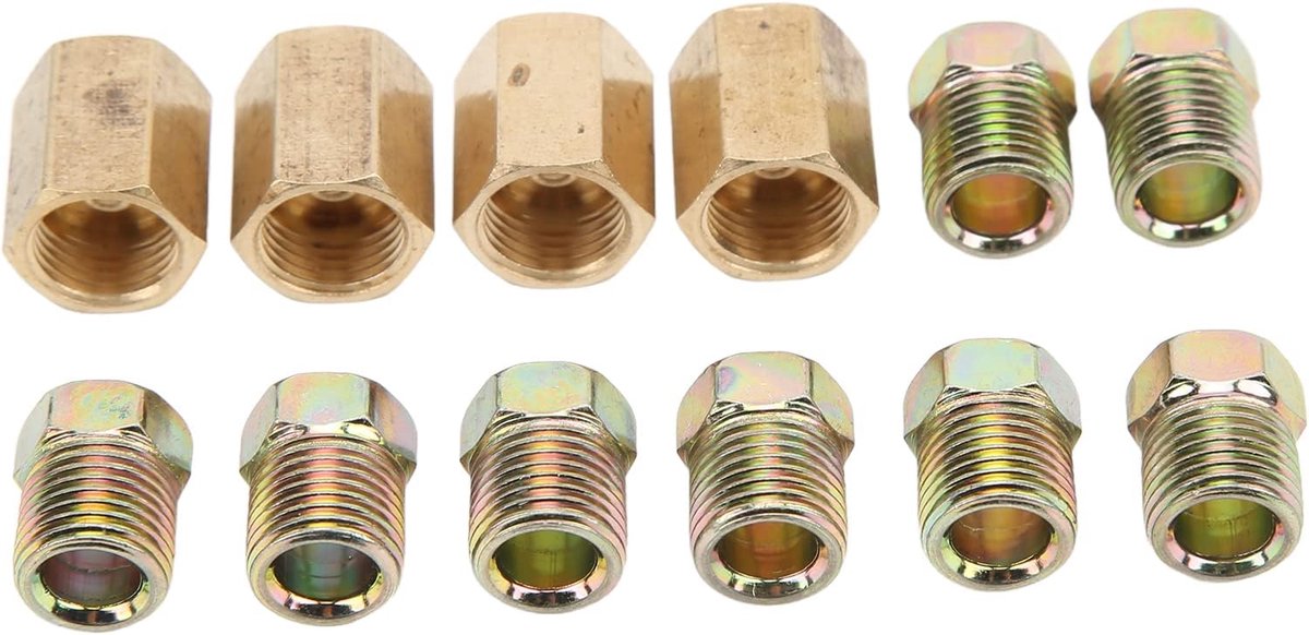 SnelShoppen - 12 Stuks Remleiding Connector, RVS Hoogwaardige Remleiding Fittingen Lichtgewicht Massief Hoge Hardheid Messing voor 1/4 Inch Remleiding