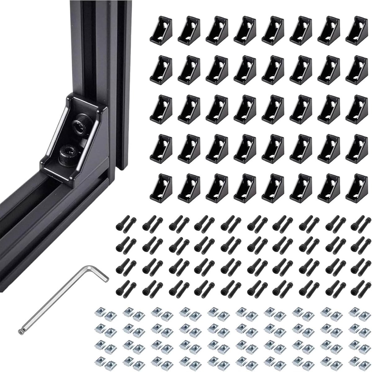 24 Set 2020-serie zwarte aluminium hoekbeugels - 90-graden L-vorm extrusie-connectoren aluminium extrusieprofiel - ShopVlot