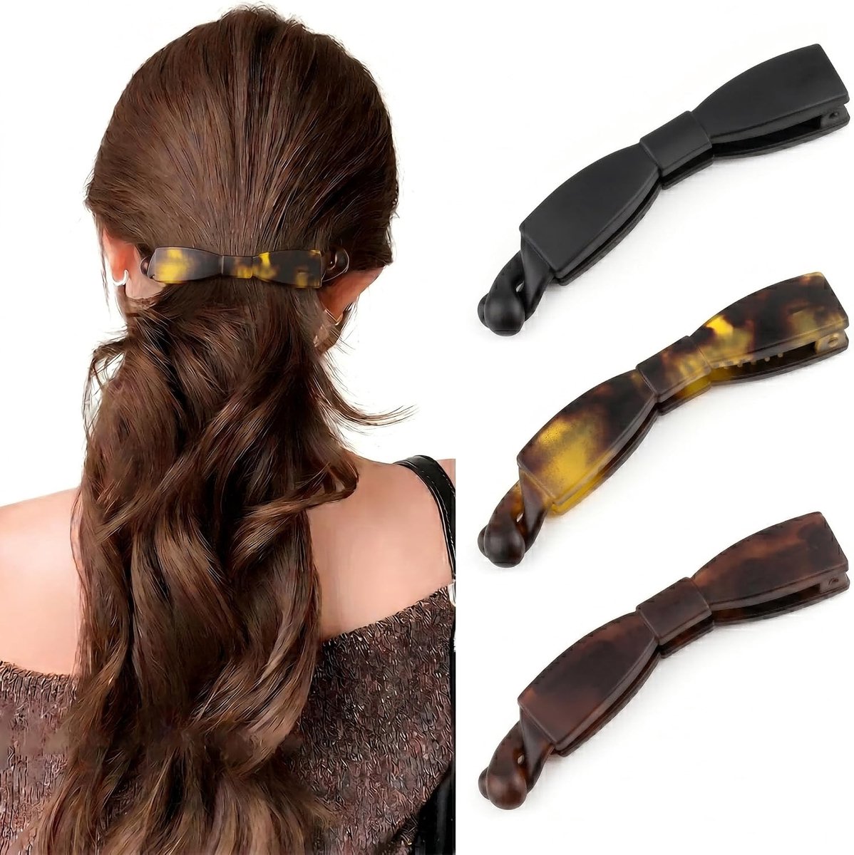 3 stuks bananenspeld met strik voor dames, vintage bananen-haarspelden, visclips, bananenhaarclip voor vrouwen en - ShopVlot