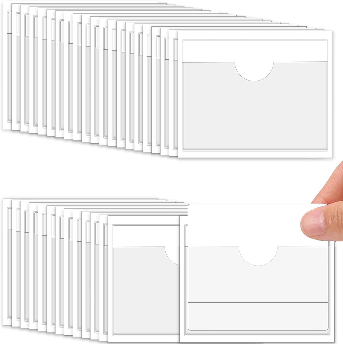 Pack of 32 Self-Adhesive Label Holders, 10 x 6 cm, Label Window, Business Card Covers, Self-Adhesive with Top Opening - ShopVlot