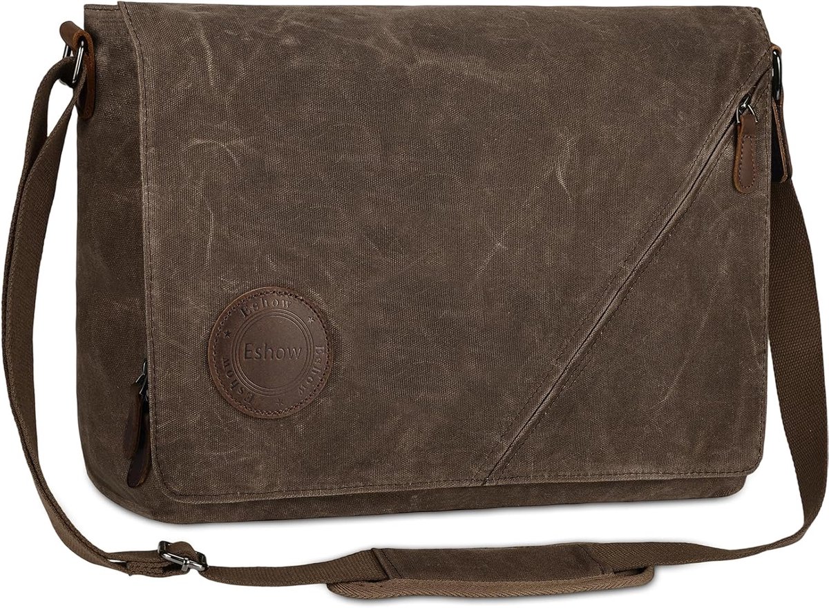 Eshow Men's Shoulder Bag, Canvas Messenger Bag for 14 Inch Laptop, Shoulder Bag, Messenger Bag, College Bag, Work Bag - ShopVlot