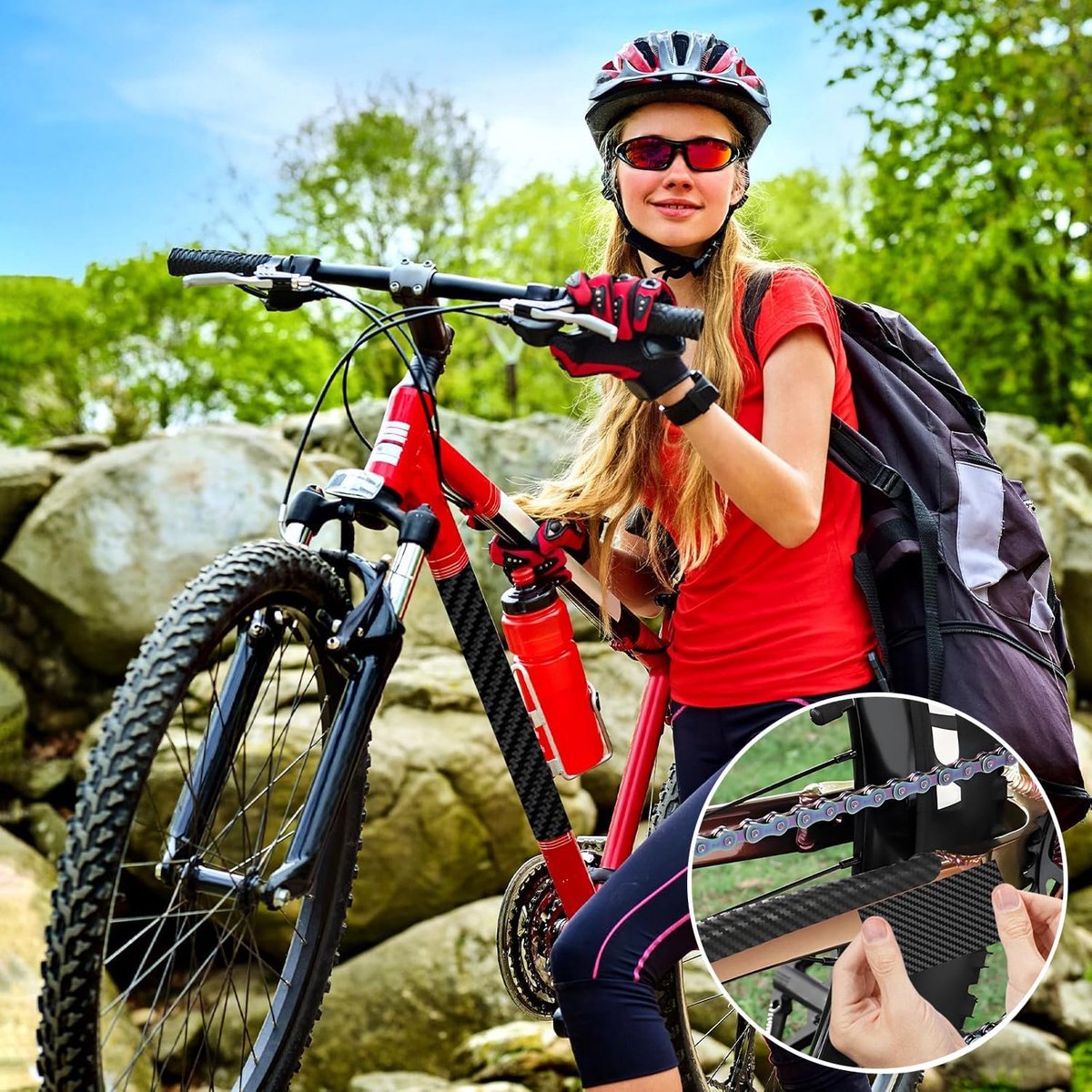 Pack of 4 Bicycle Frame Protection Film, Carbon Stickers for Frames and Chain Supports, Self-Adhesive Protective Film - ShopVlot