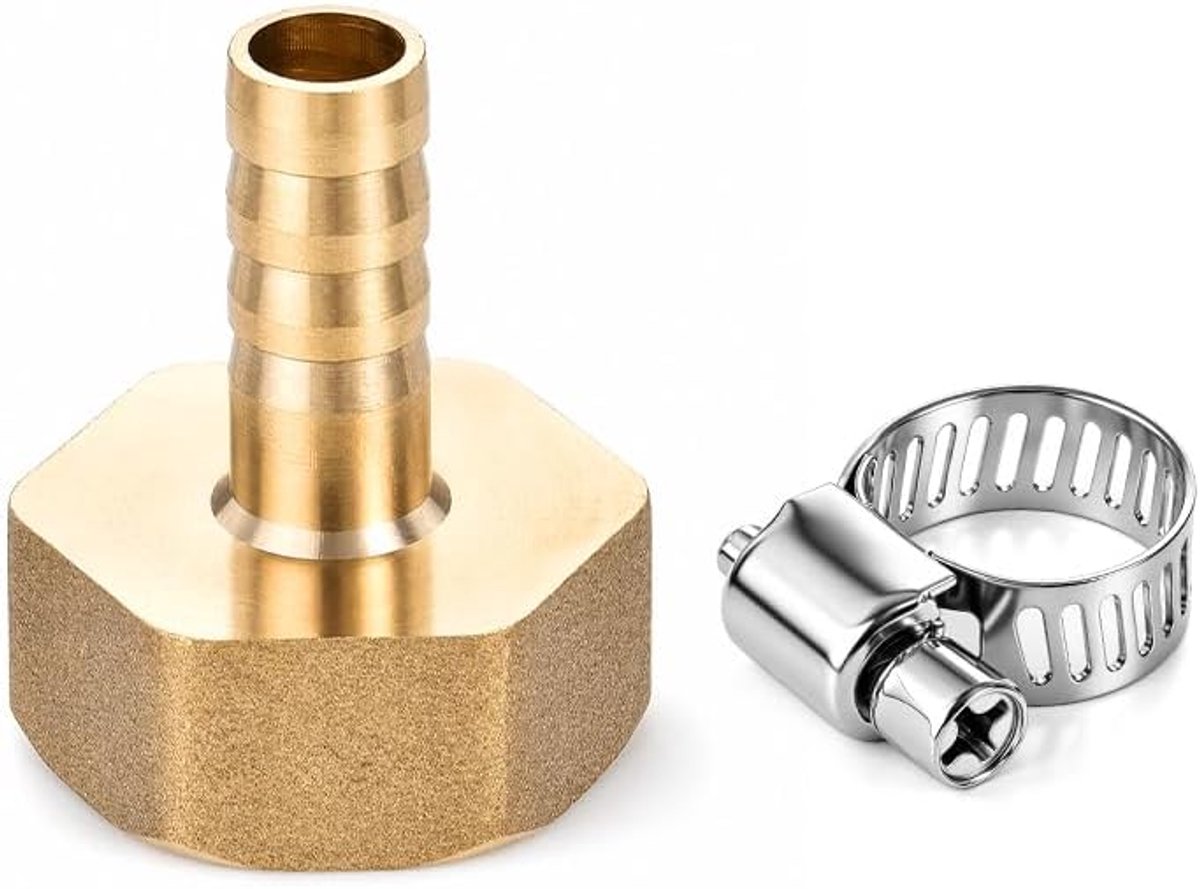 (G3/4 x 10 mm) messing aansluiting G3/4 10 mm voor tuin - Adapter vrouwelijk met klem, afdichting, voor water, lucht - ShopVlot