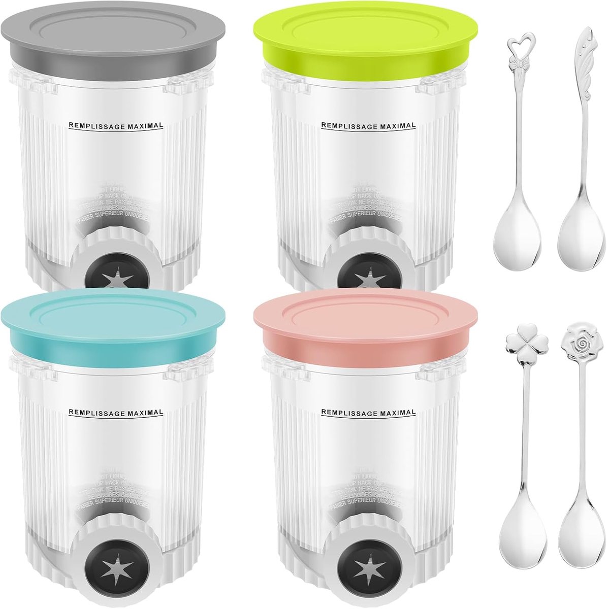 Set of 4 Creami Pints,450ml Ice Containers for Swirl NC700/NC701 Series, Ice Cream Holder with Lid and 4 Aluminum - ShopVlot