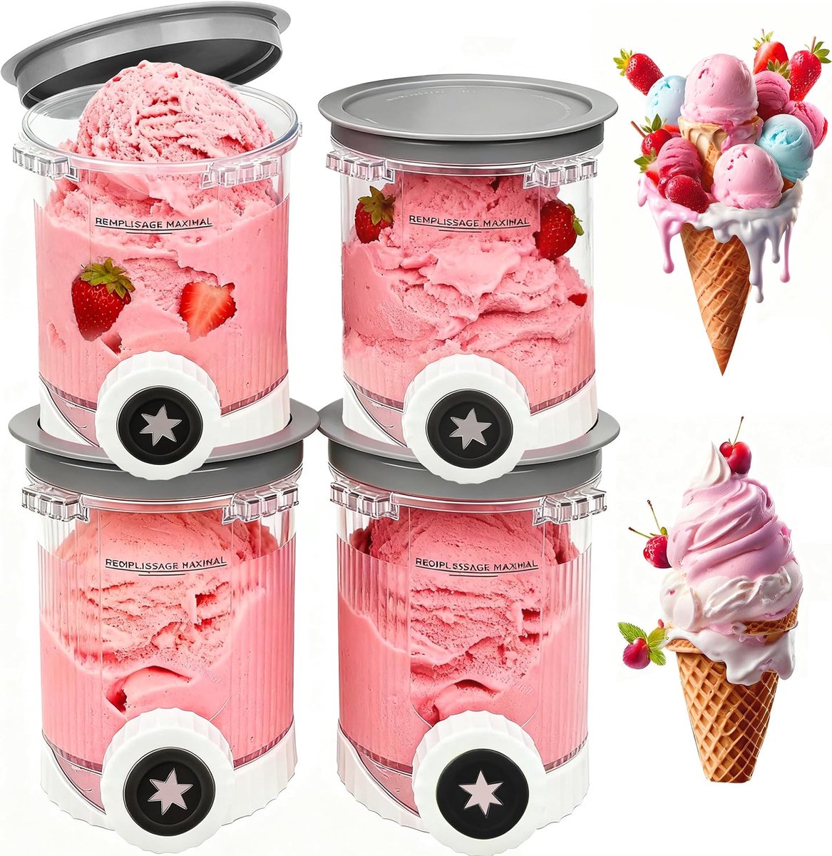 4 Pieces Replacement for Ninja Creami Swirl Containers, BPA Free and Dishwasher Safe, Compatible with Ninja Swirl Ice - ShopVlot