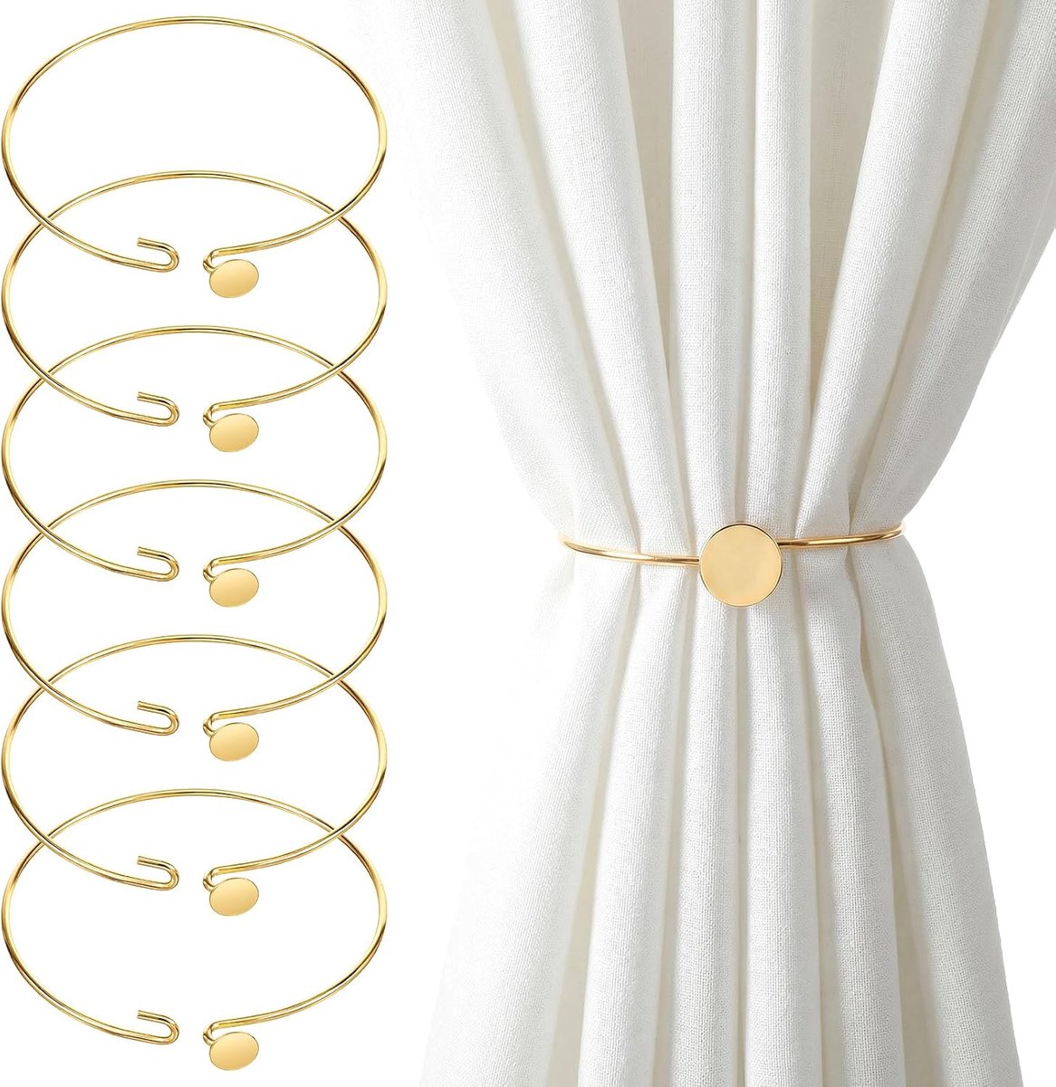 Gordijnhouders set van 6 - Gouden metaal - Eenvoudig stijlvol ontwerp - Perfect voor woonkamer of slaapkamer - ShopVlot