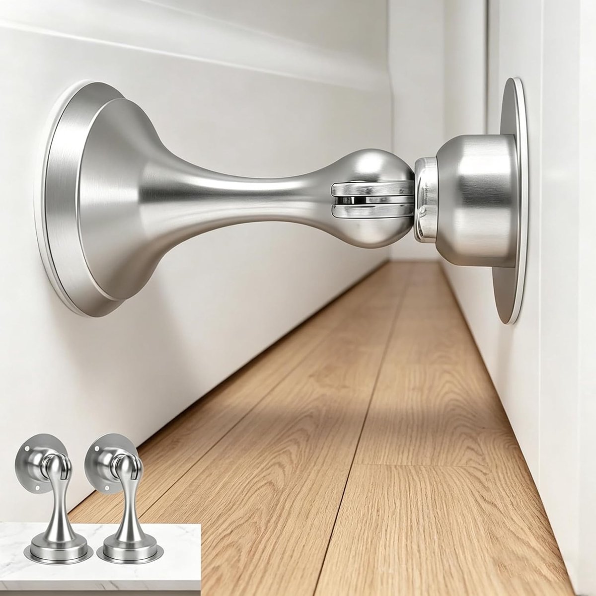 Deurstopper magnetisch 2 stuks - roestvrij staal - zelfklevend - sterke grip bij wind - ShopVlot