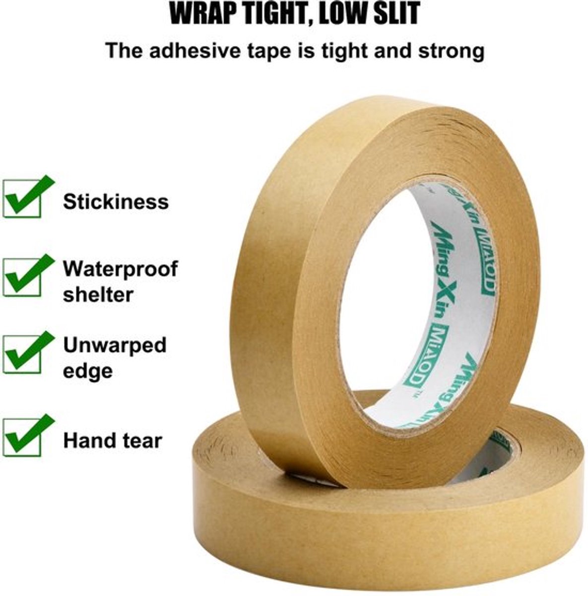 Verpakkingstape 25mm x 50m - Kraft Papier - 4 Rollen - Recyclebaar - Sterke Hechting - Handmatig Scheurbaar - Papierband