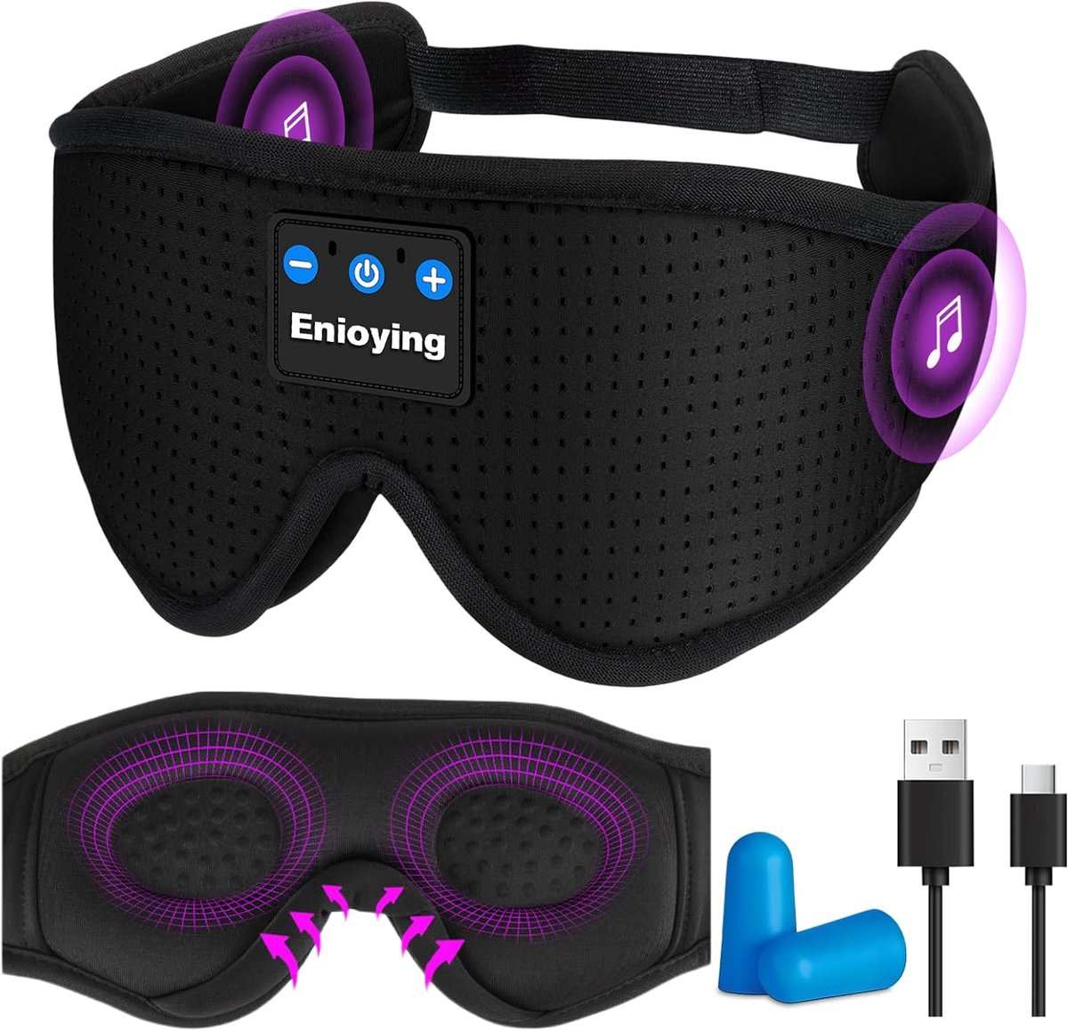 Slaapmasker met hoofdtelefoon - Bluetooth V5.4 - traagschuim - ideaal voor slapen en meditatie - ShopVlot