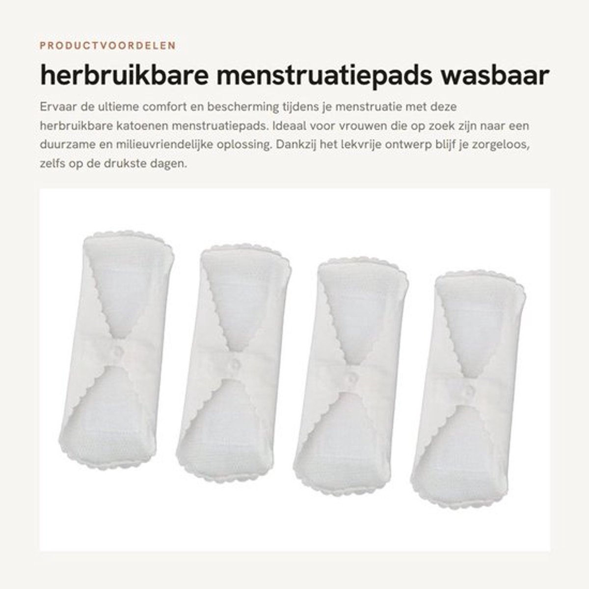 Menstruatiepads - Herbruikbaar - Katoen - Lekvrij - Sterke absorptie - Comfortabel - Drukknopen voor bevestiging - Maandverband