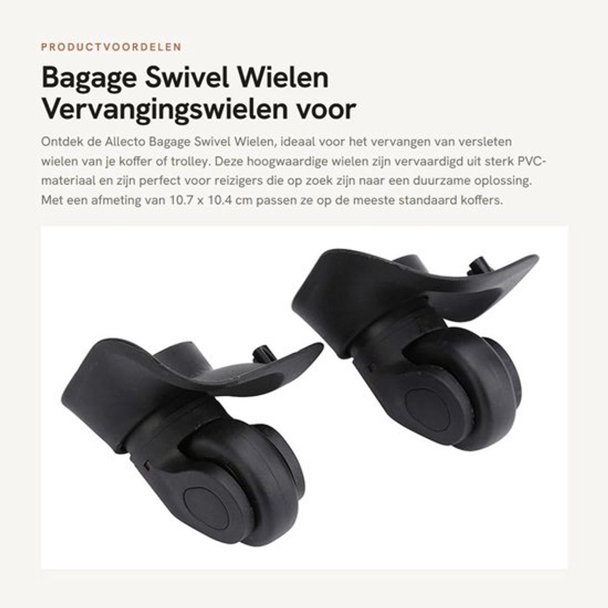 Bagagewielen Vervangset - Swivel Wielen - Kunststof - Stil - 10.7x10.4 cm - Duurzaam PVC - Kofferwielen
