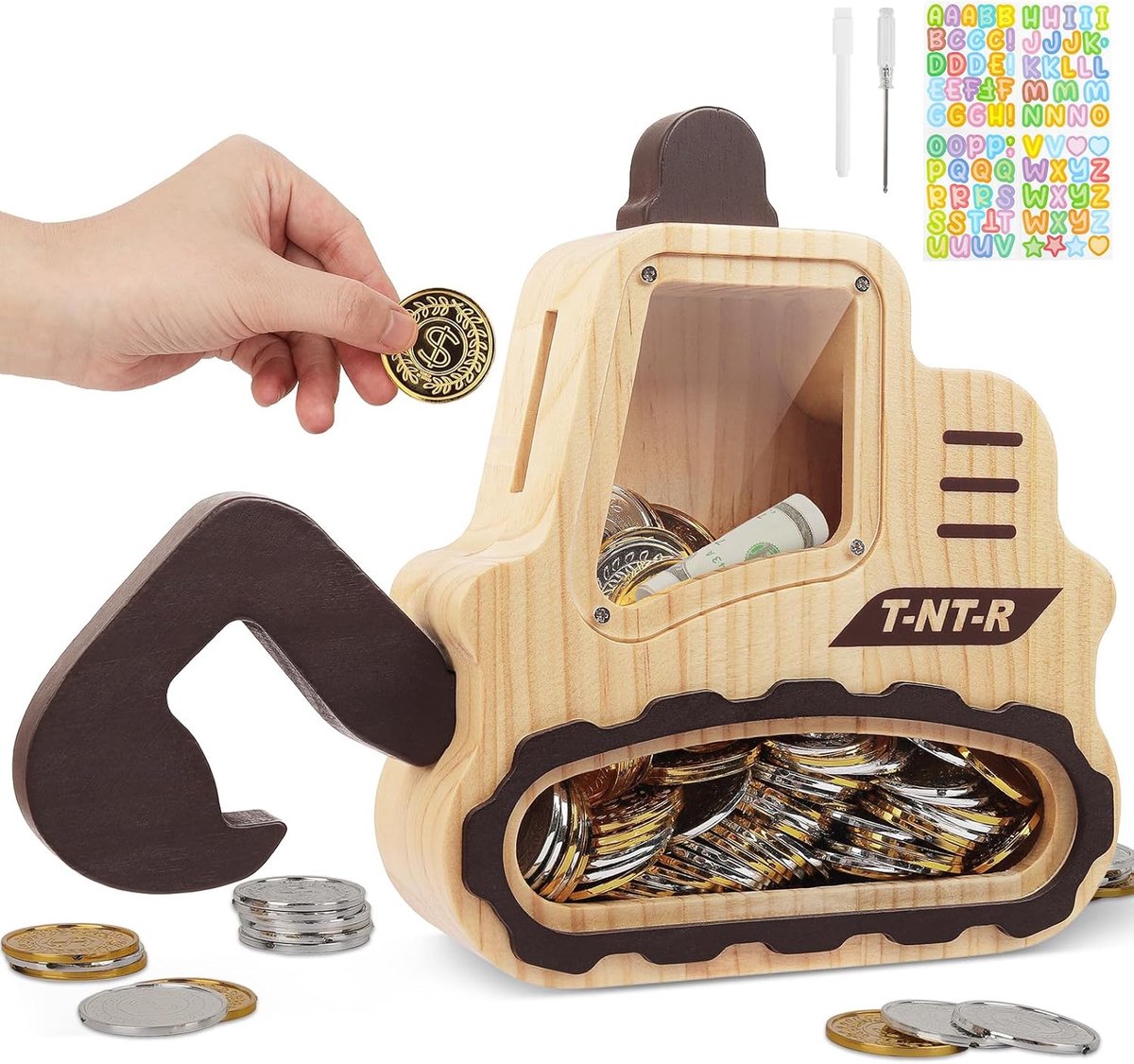 Money Box for Kids, Piggy Bank Piggy Bank Piggy Bank Money Boxes Wood Personalized with Marker & Stickers for Girls - ShopVlot