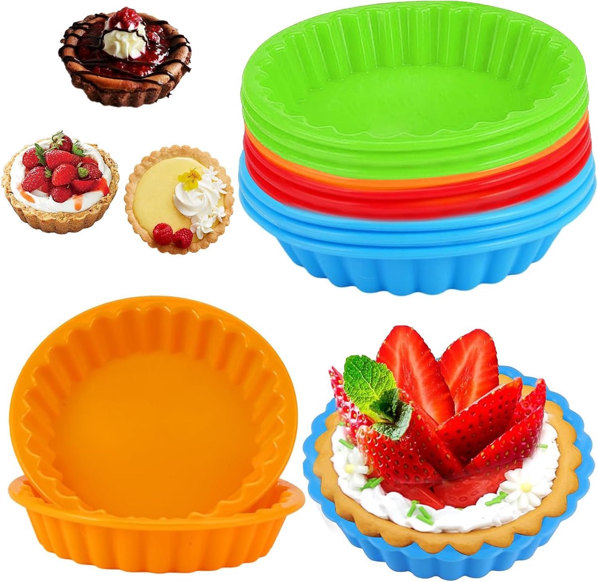 Silicone Mini Cake Mould, 12 Pieces Non-Stick Quiche Mould, 11 cm Tartlet Moulds, Mini Round Silicone Mould, Cake - ShopVlot