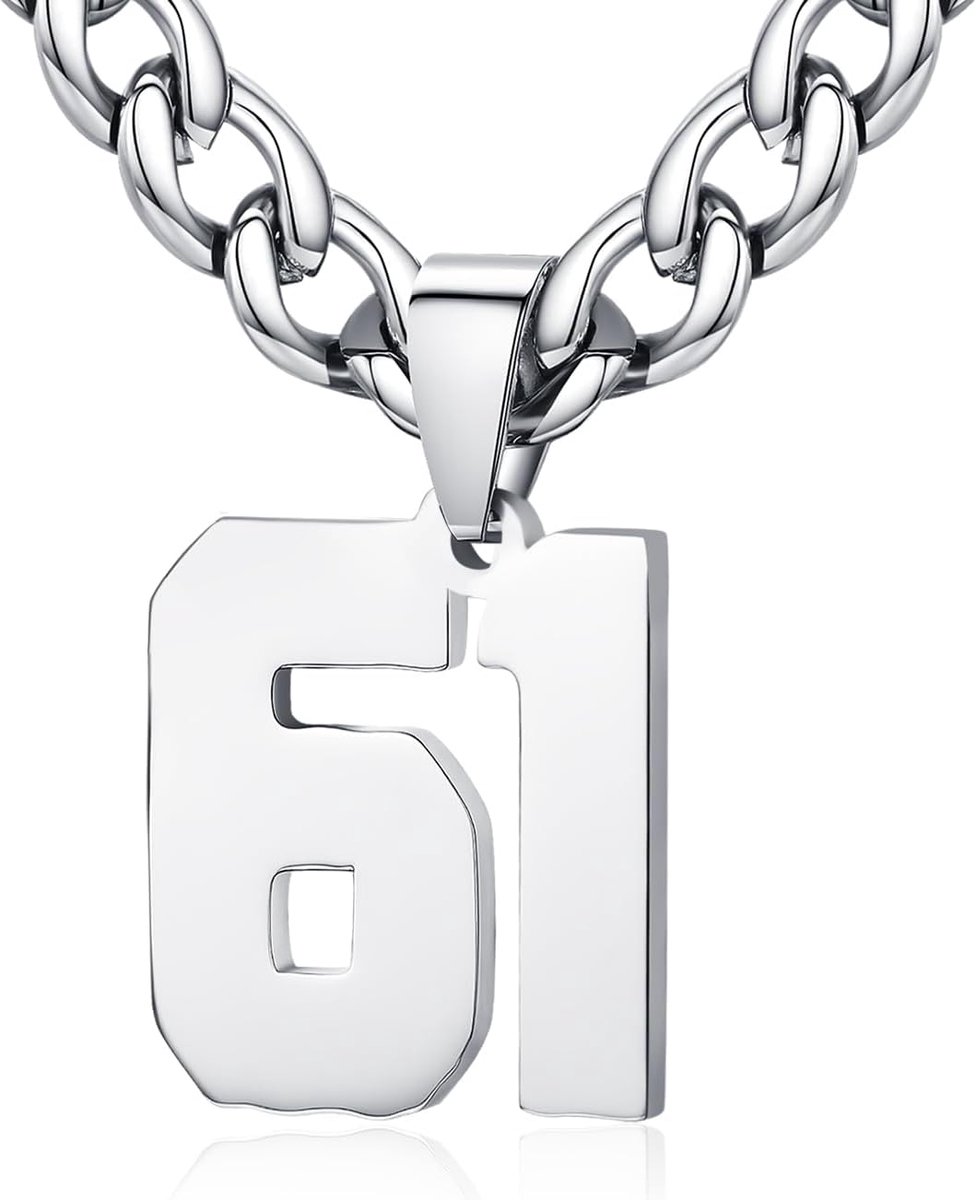 Mens Ladies Stainless Steel 0-99 Number Pendant Lucky Number Jersey Number Athlete Necklace Personalized with 6mm Wide - ShopVlot