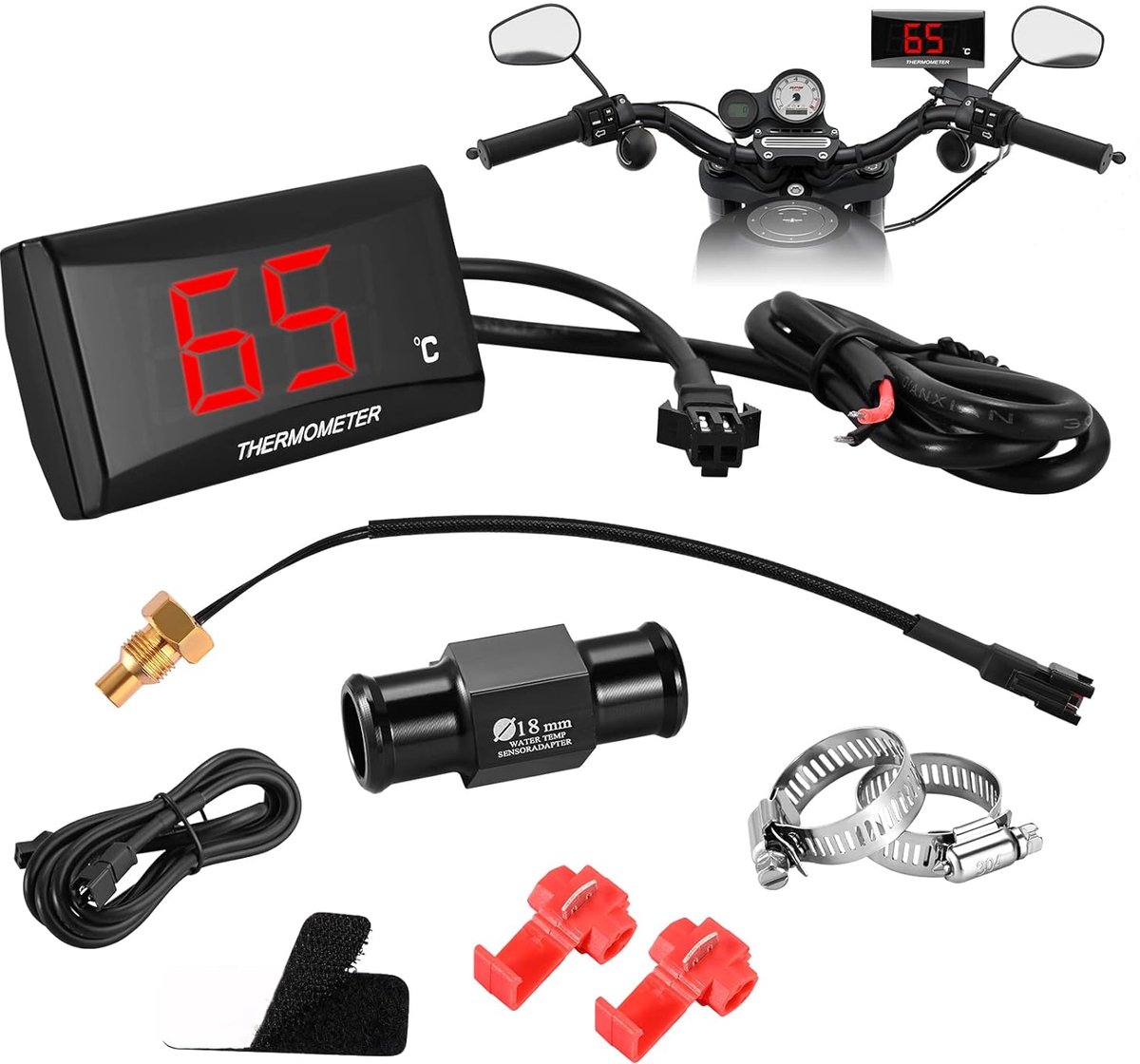 Koso Motorcycle Digital Thermometer 18 mm 22 mm Adaptor Instruments Water Temperature Display Adaptor Temperature - ShopVlot