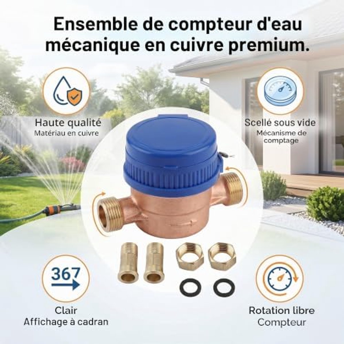 1/2" Dbit Cold Water Meter with Copper Fittings QN 1.5m3/h Dbitmeter au for Home and Garden, Antifreeze UV Protection - ShopVlot