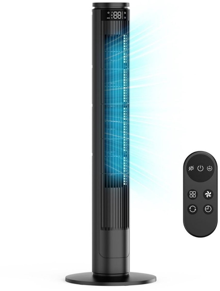 Torenventilator met afstandsbediening, staande ventilator, zeer stil, 6 snelheden en 5 modi, led-display - ShopVlot