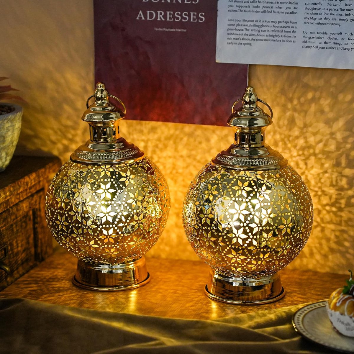 TRIROCKS Golden Moroccan Lantern, 26cm Tall Metal Outdoor Lanterns for Garden Garden Lantern Ramadan Lamp Moroccan - ShopVlot
