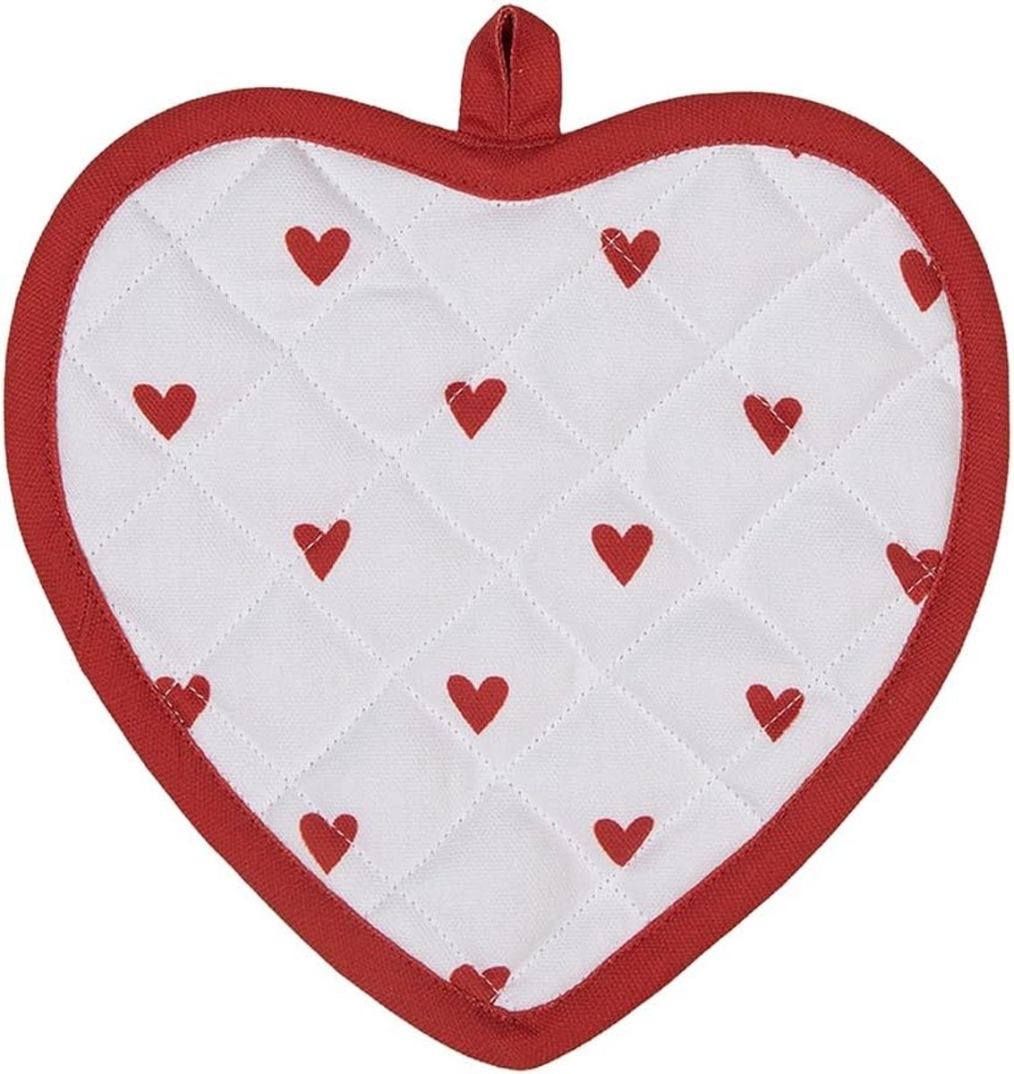 Clayre & Eef Potholder 20x20cm White Red Cotton Hearts - ShopVlot