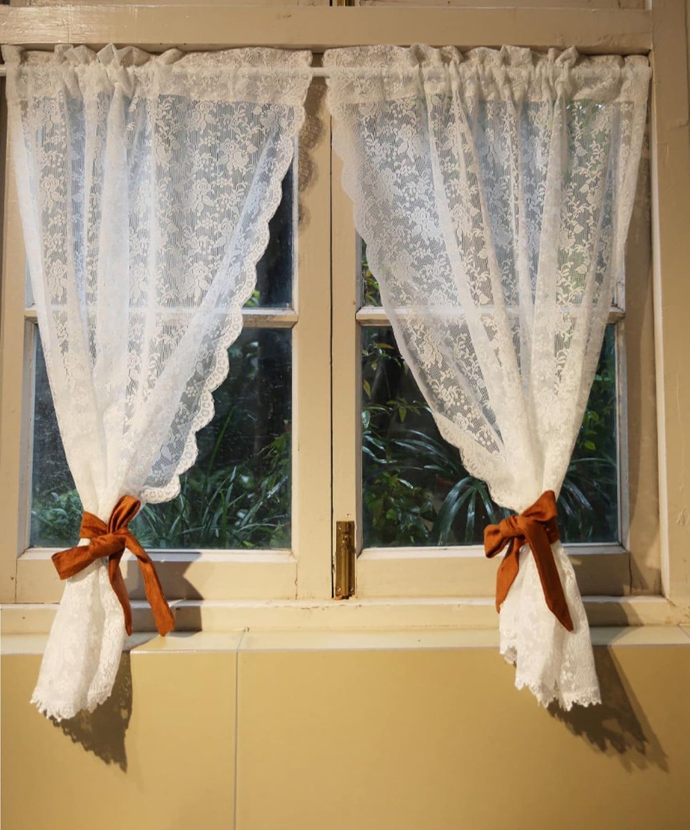 Sheets, Long White Country House Style Bistro Curtain with Rod Entryway, Semi-Transparent High Quality Embroidery, WxH - ShopVlot