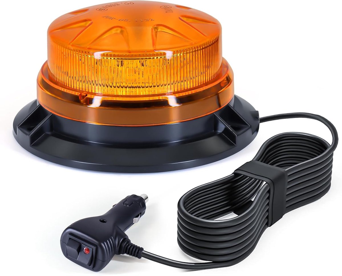 AnTom 2 x LED flashing light, 9-60 V, orange, 3 m cable and dual switch for forklifts, tractors, trailers, UTV, SUV - ShopVlot