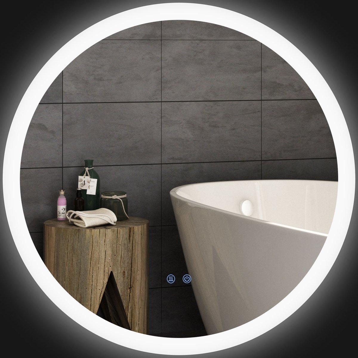 Badkamerspiegel Rond 70 cm Verstelbaar LED Licht 3 Lichtkleuren Glas Wit Wandspiegel Met Touchschakelaar Anti Condens IP44 Modern