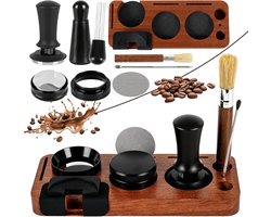 Espresso Tamper Set 51 mm met 8-delige accessoires voor perfecte koffie, inclusief verdeler, doseerring, WDT tool, puck screen en latte art hulpmiddelen