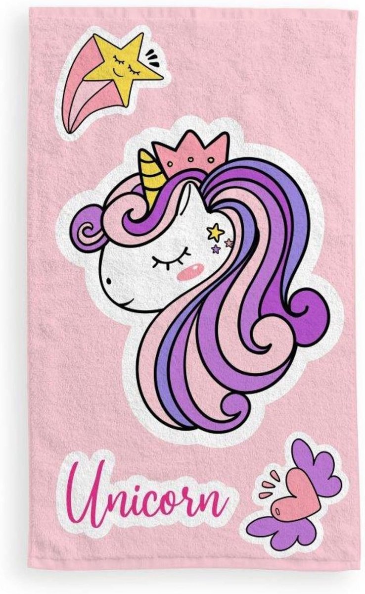 Kindertowel Eenhoorn 30 x 50 cm - Zachte Katoenen Doek - Schattig Motief - Ideaal voor Thuis of Onderweg - ShopVlot