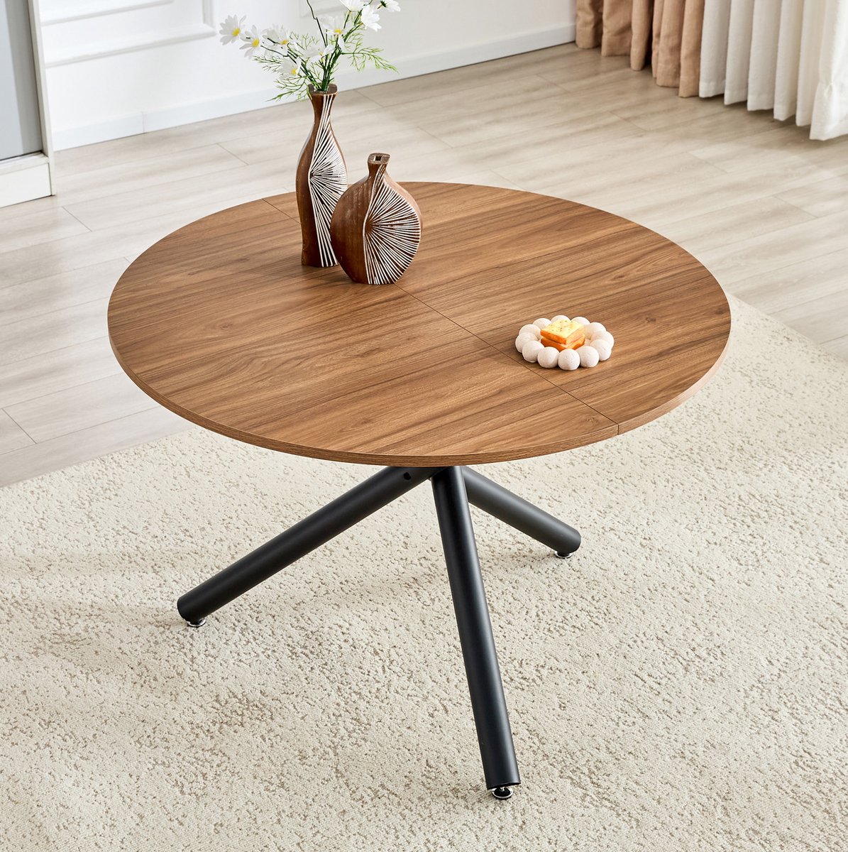 MODFU Bijzettafel - Rond - Industrieel - Walnootkleur - Metaal - 110 Cm