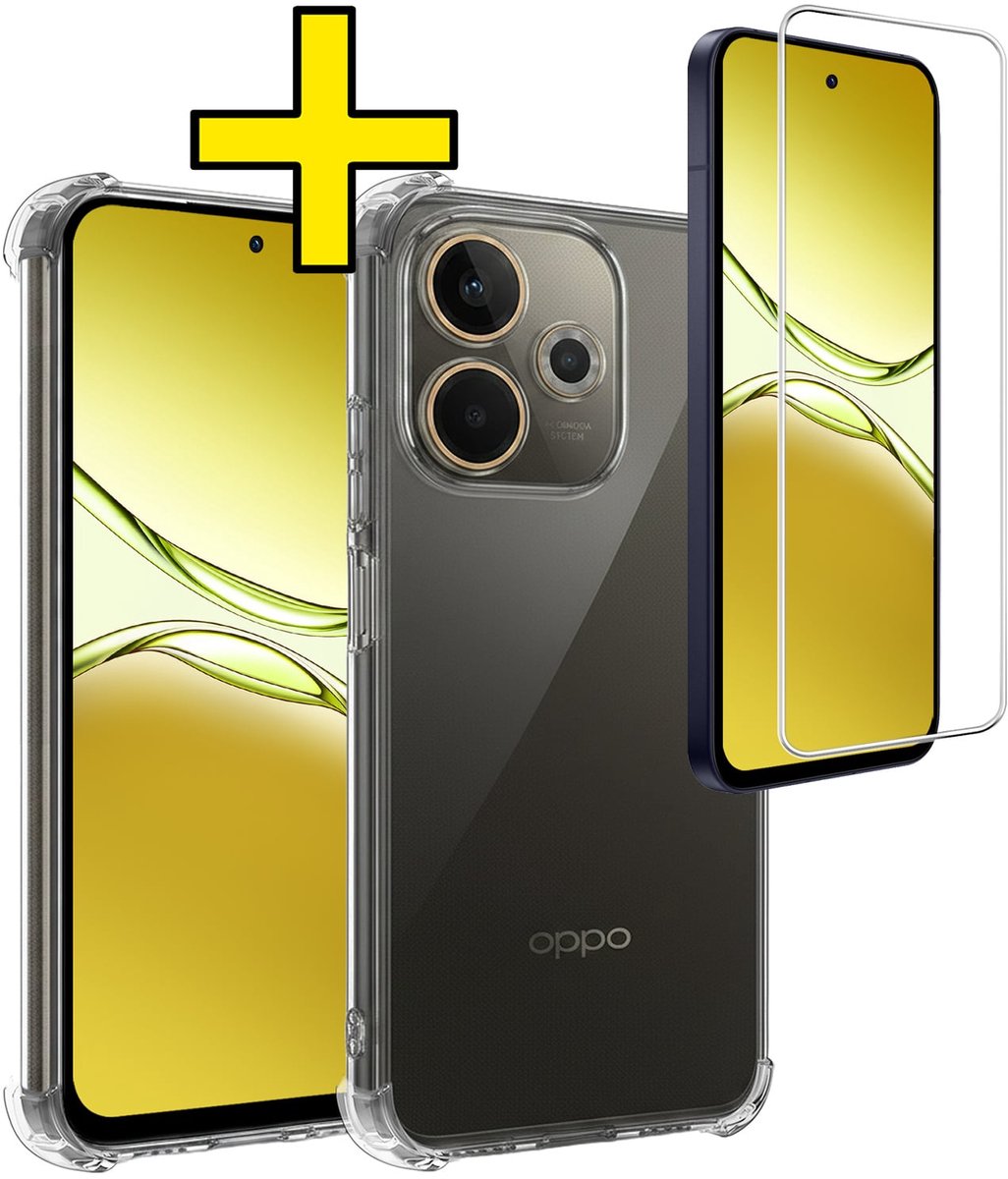 Hoesje - Met Screenprotector - Geschikt voor OPPO A5 Pro - Sterk & Shockproof - Siliconen Case - Back Cover - Telefoon Hoes - Shock Proof - Telefoonhoesjes - Transparant