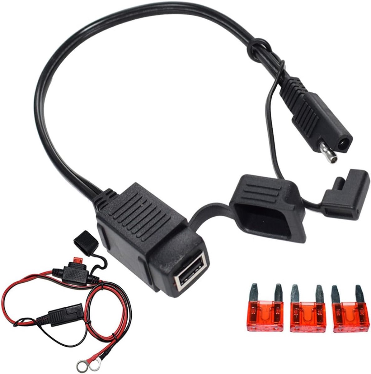 Motorcycle USB Charger SAE to USB Cable Adapter SAE 2.1 Amp Socket Waterproof, Inline Fuse, Motorcycle 12V for - ShopVlot