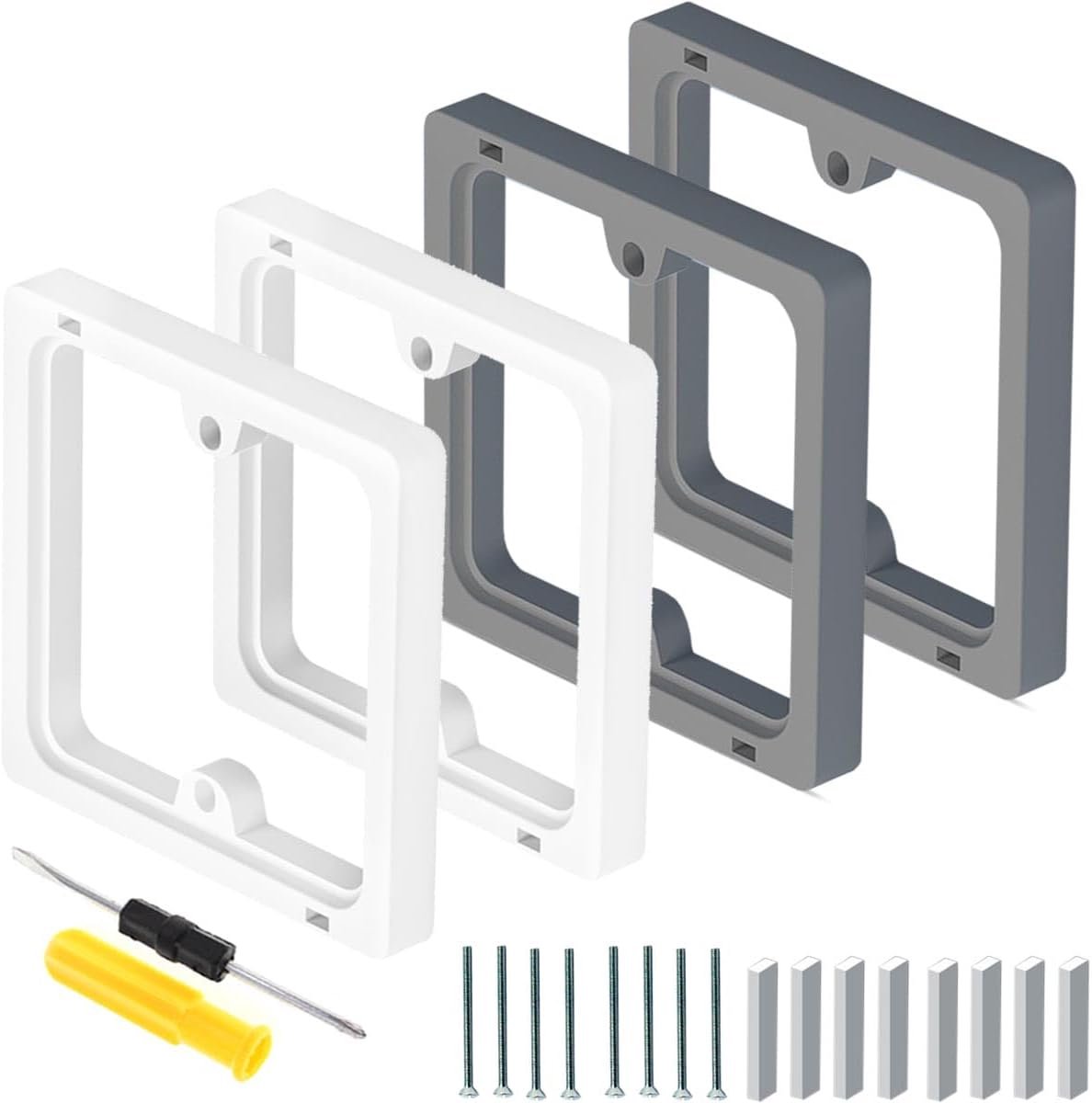 4-delig enkelvoudig stopcontact stopcontact frame 10 mm wit + grijs backboxverlenging stapelbaar vierkant - ShopVlot