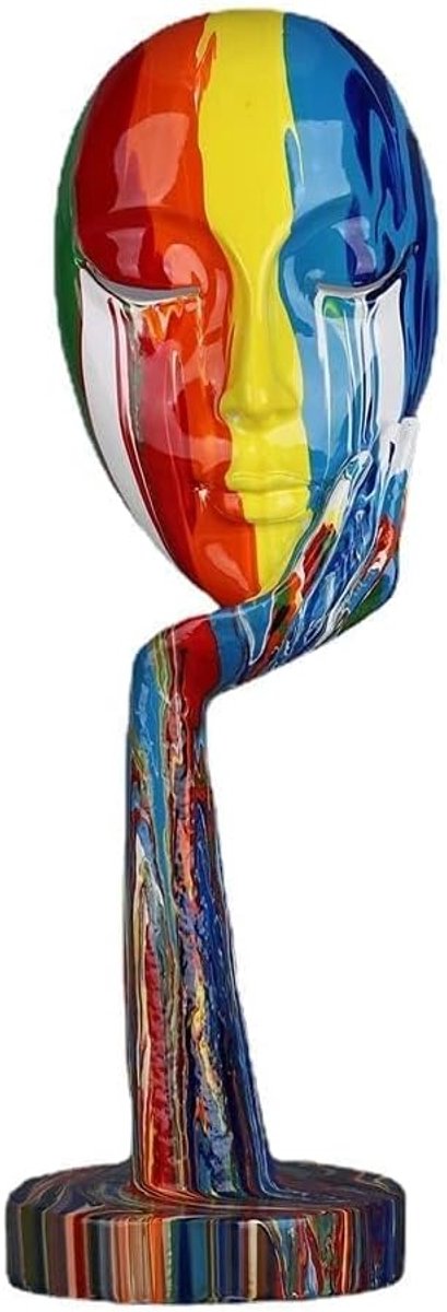 Simple Creative Colorful Women Face Art Statue Thinker Lady Sculpture Abstract Characters Crafts Ornaments Home Office - ShopVlot