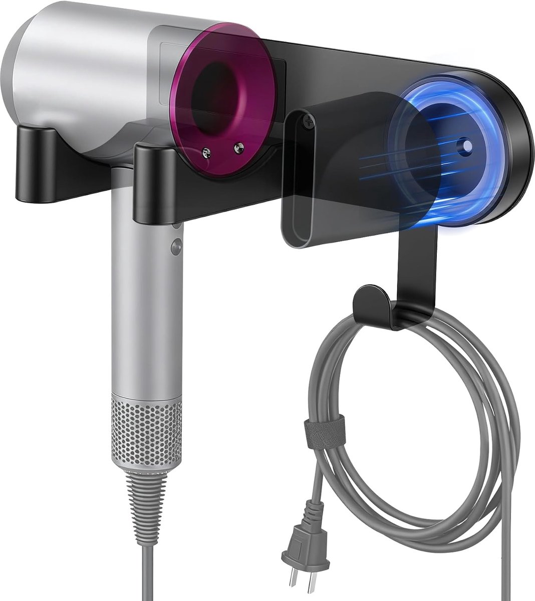 Gugxiom Hair Dryer Holder Wall Hair Dryer Holder No Drilling Hair Dryer Holder Magnetic Hair Dryer Holder with Plug - ShopVlot