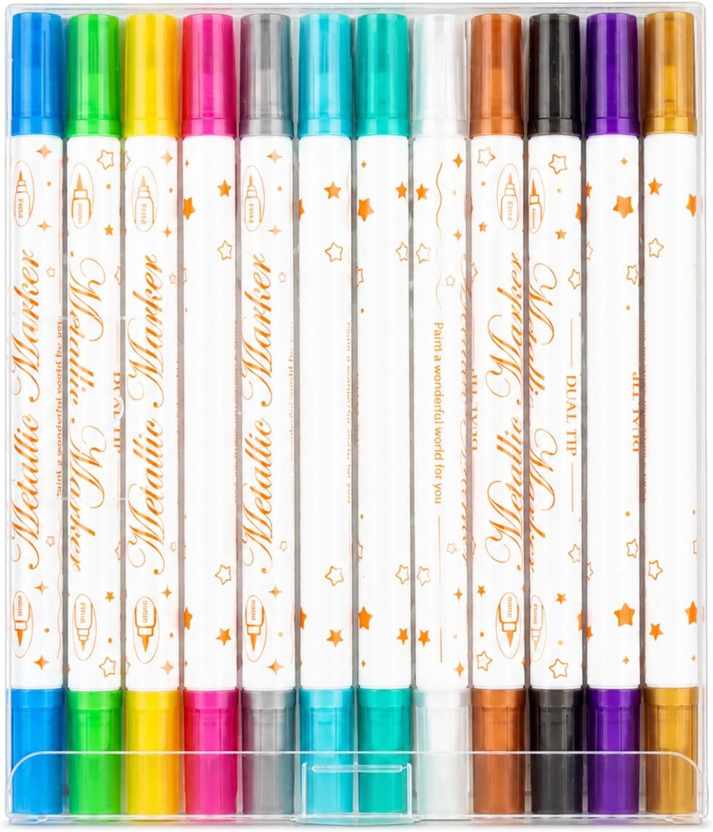 12 kleuren acrylstiften, dubbele punt pennen met fijne punt en penseel, heldere en waterdichte verfstiften voor - ShopVlot