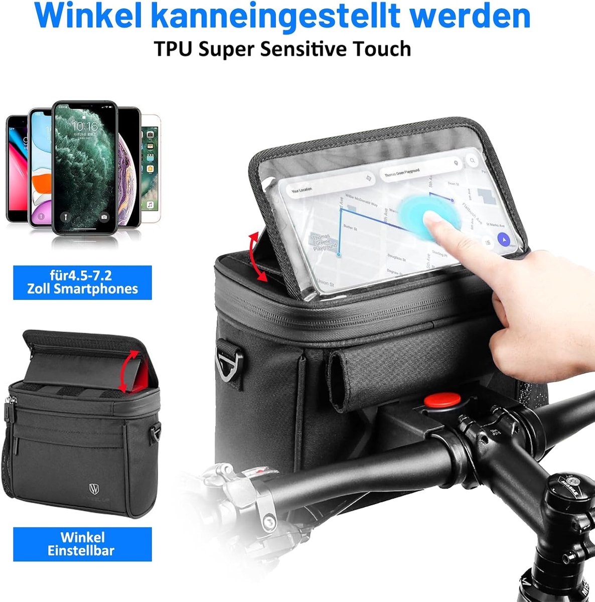 Esoes Bicycle Handlebar Bag, 4.5 L, Front Bicycle Bag, Bicycle Basket, Waterproof Phone Holder for Bike, Bicycle - ShopVlot