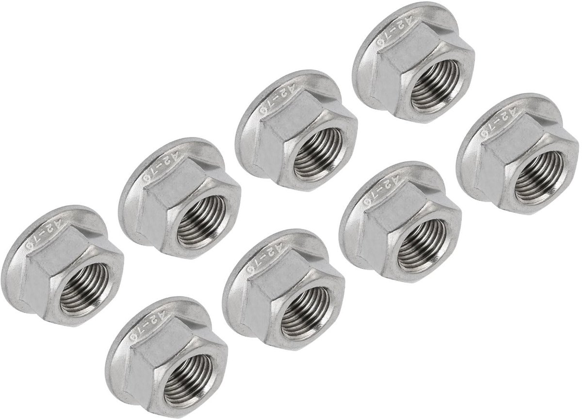 Solidchoice - M12 x 1,25 mm Zeskantflensmoeren - 8 Stuks Roestvrij Staal