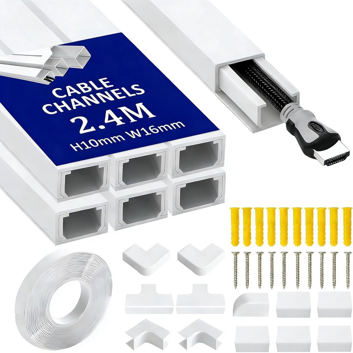 Pack of 6 Self Adhesive Cable Trays White 40.5 x 1.5 x 1 cm Mini Cable Hide TV Cable Duct Cable Duffle for Hiding PVC - ShopVlot