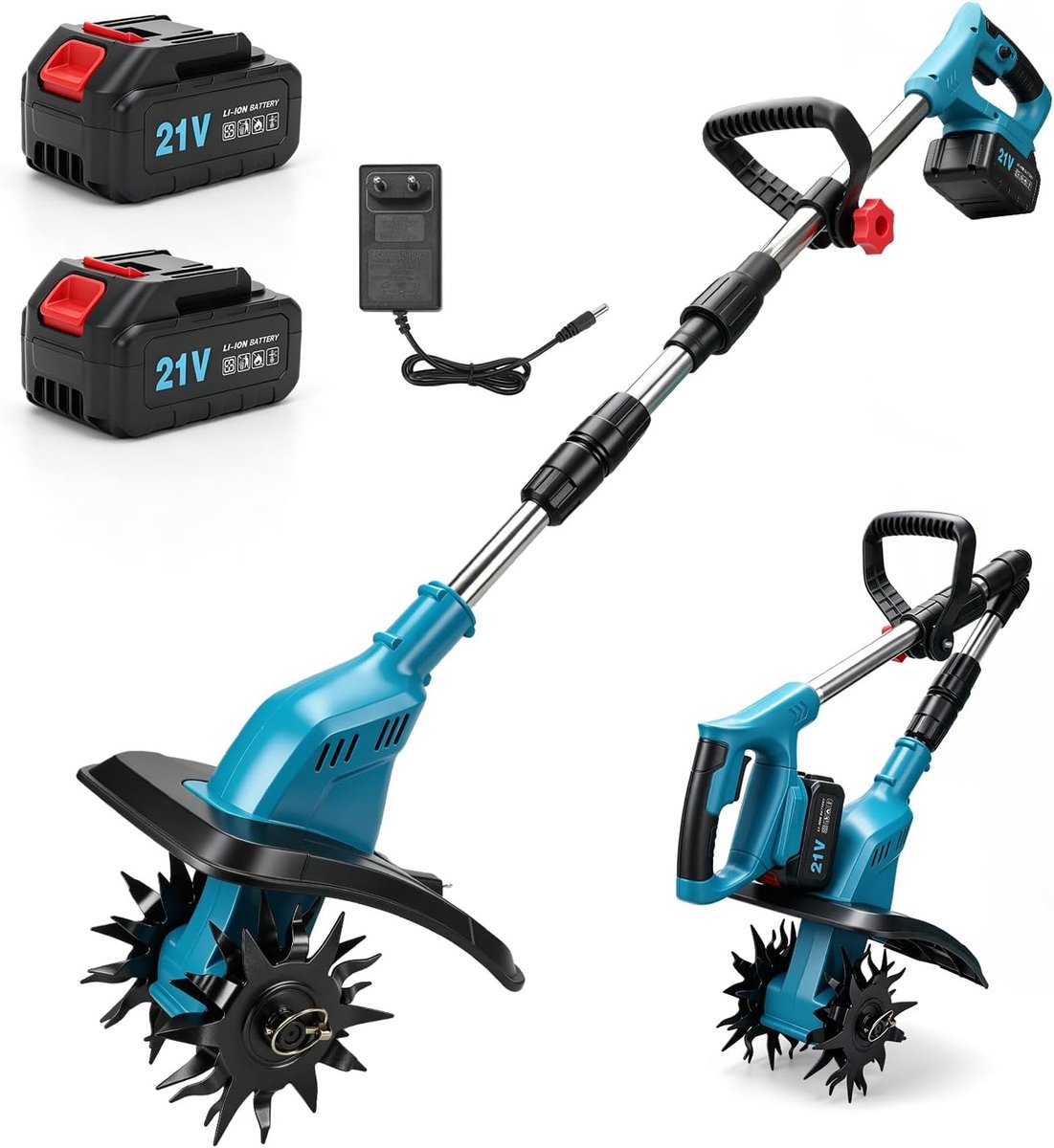 Accu-grondhak motorhak met 2 × 2600 mAh accu's, 25 cm bodembewerkingsdiepte 20 cm bewerkingsbreedte, tuinfrees met 4 x - ShopVlot