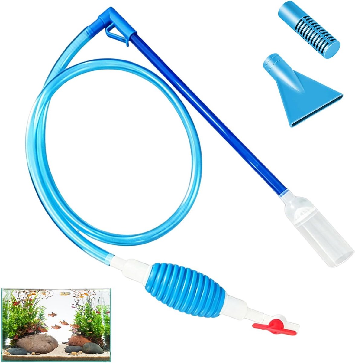 Aquariumsifon, 1,7 m, mulmzuiger voor aquarium, met handpomp, sifonzuiger met sifon en grindreiniger, reiniger - ShopVlot
