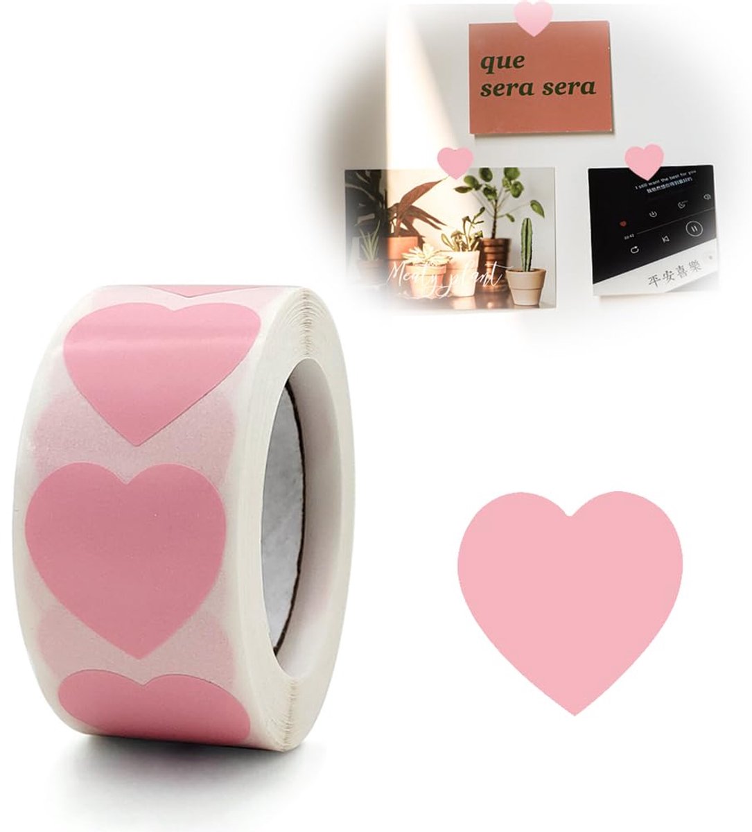 Transparante roze hartstickers, markeringspunten voor etikettering op kantoor, 25 mm breed, 500 stuks - ShopVlot
