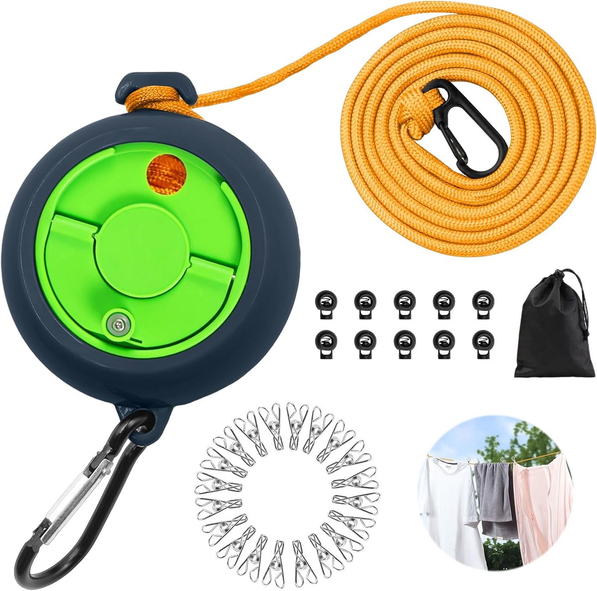 Clothesline Extendible, 10m Portable Camping Clothesline, Outdoor Travel Clothesline Travel Clothesline with 10 Fixed - ShopVlot