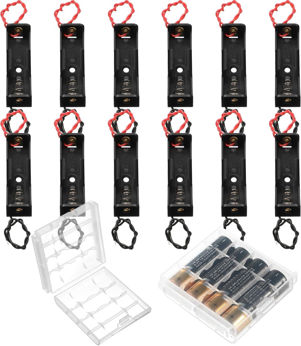 12pcs AA Battery Holder Battery Storage Box with Wire Cables, Metal Spring Battery Box 1.5V AA Battery Holder with Pin - ShopVlot